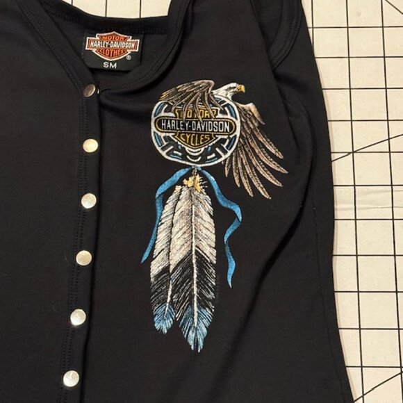 RARE 1991 HARLEY DAVIDSON TRIBAL DESIGN WOMEN TANK TOP SZ SM AND BUMPER STICKER - Picture 7 of 13